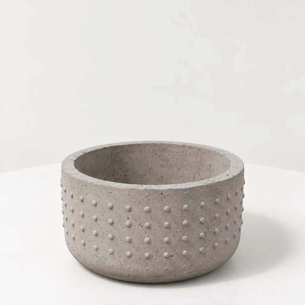 Maceta de concreto Domo, textura Burbujas, vista de estudio