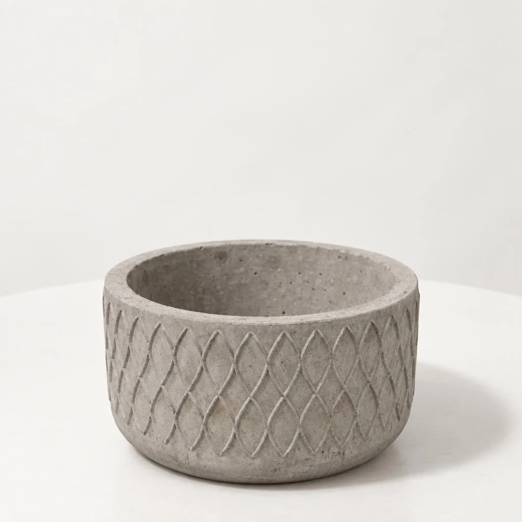 Maceta de concreto Domo, textura Tejido, vista de estudio