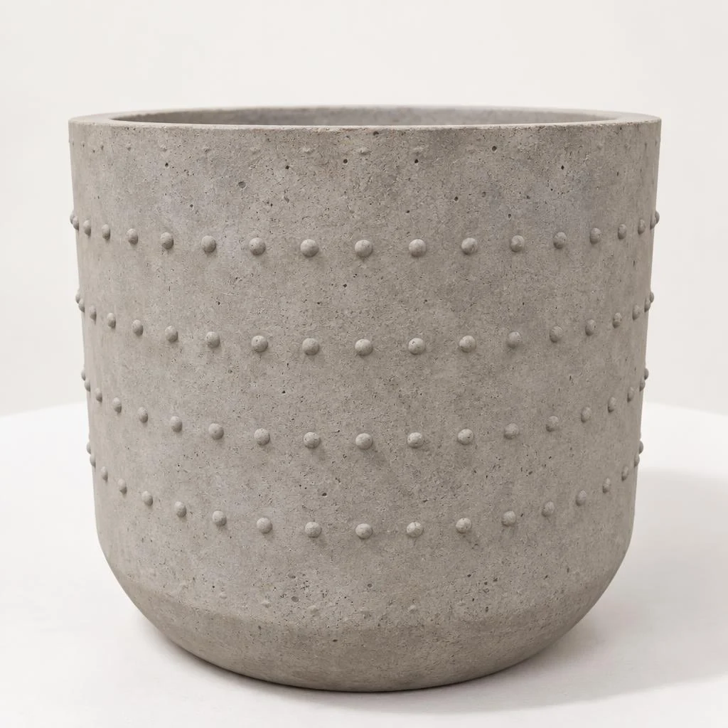 Maceta de concreto Grande, textura Burbujas, vista de estudio